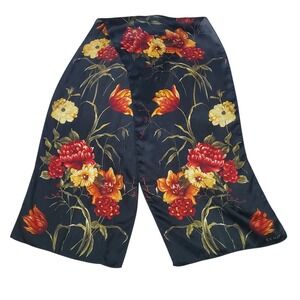ECHO Silk Scarf Black Floral Print Red Yellow Orange Botanical Luxury Fashion